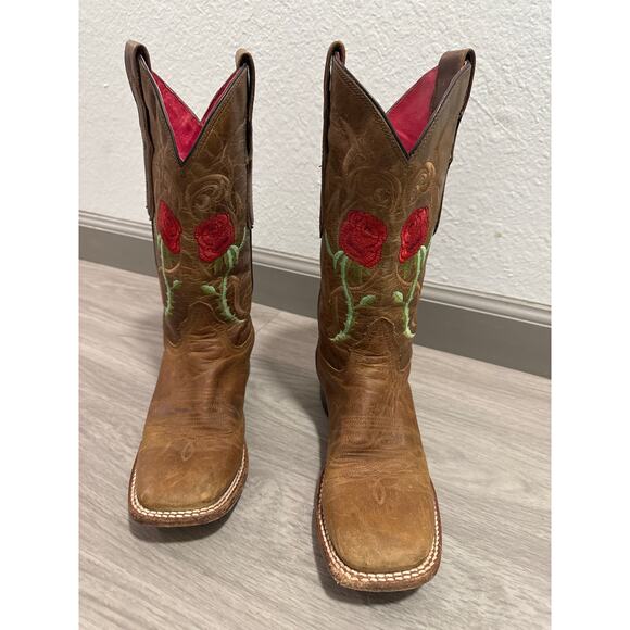 Quincy Women’s leather Square Toe cowgirl Boot in Honey w/ Roses embroidery 6.5 - Picture 8 of 15